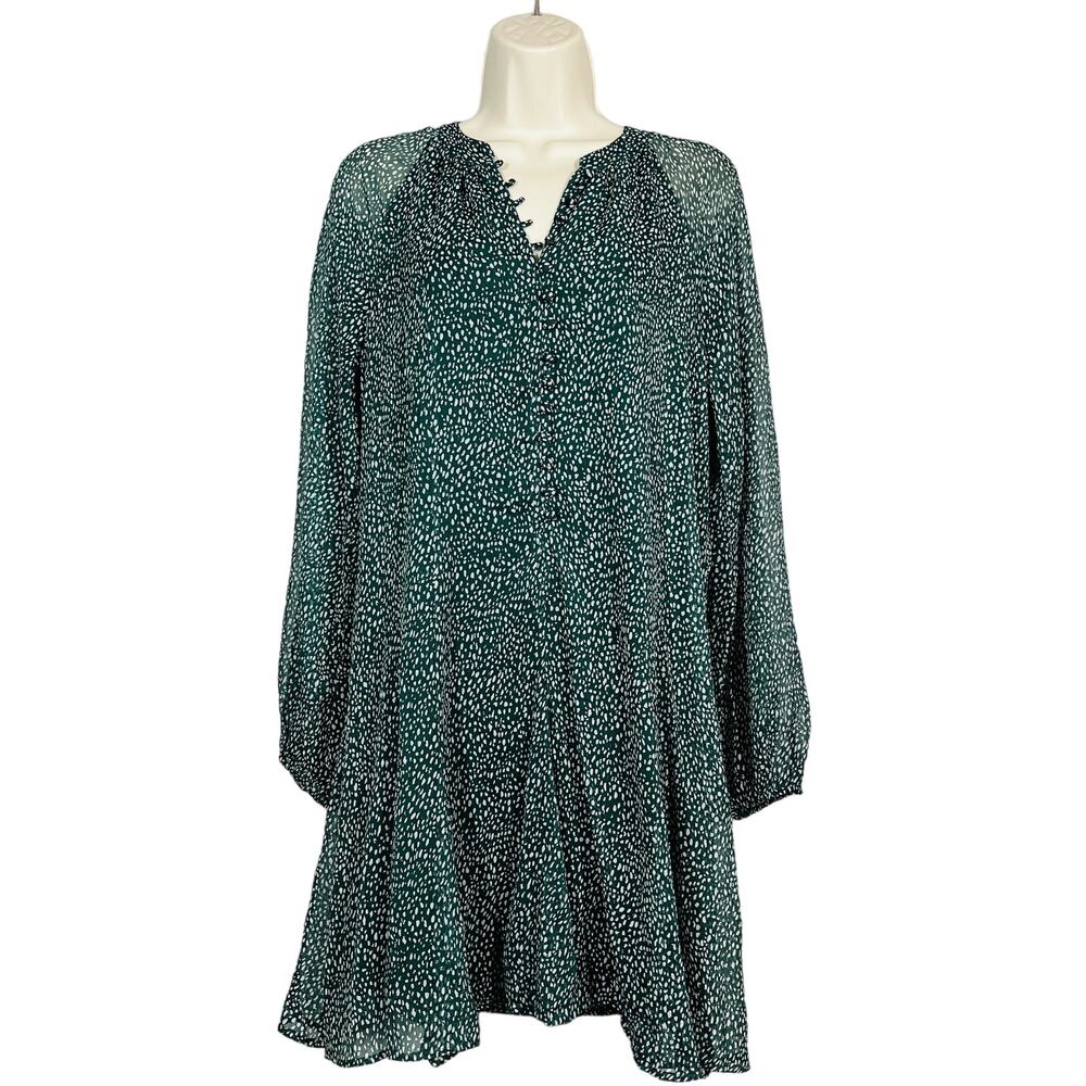 Joie Silk Shirt Dress Button Long Sleeve Green Knee Lngth - XS
